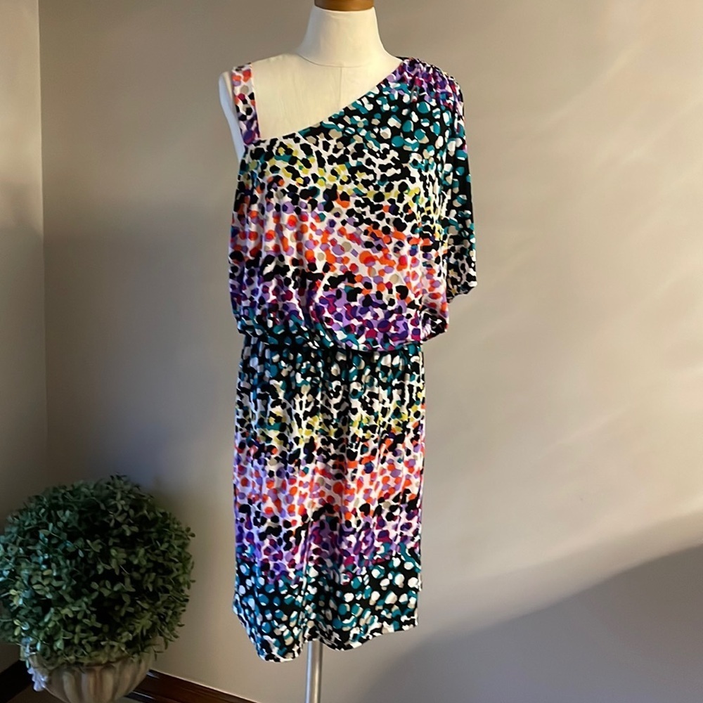Laundry by Design one short sleeve Multi color stretch mini dress elastic waist